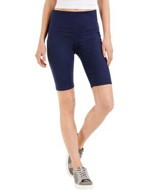 ID Ideology Womens Petite Compression High-Rise 10" Bike Shorts Navy Blue PP